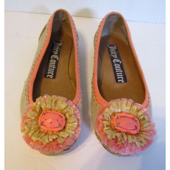 Juicy Couture Rayna Ballet Flats Y2K Straw Twill Floral Embellished Womens 6.5 M - Picture 3 of 9